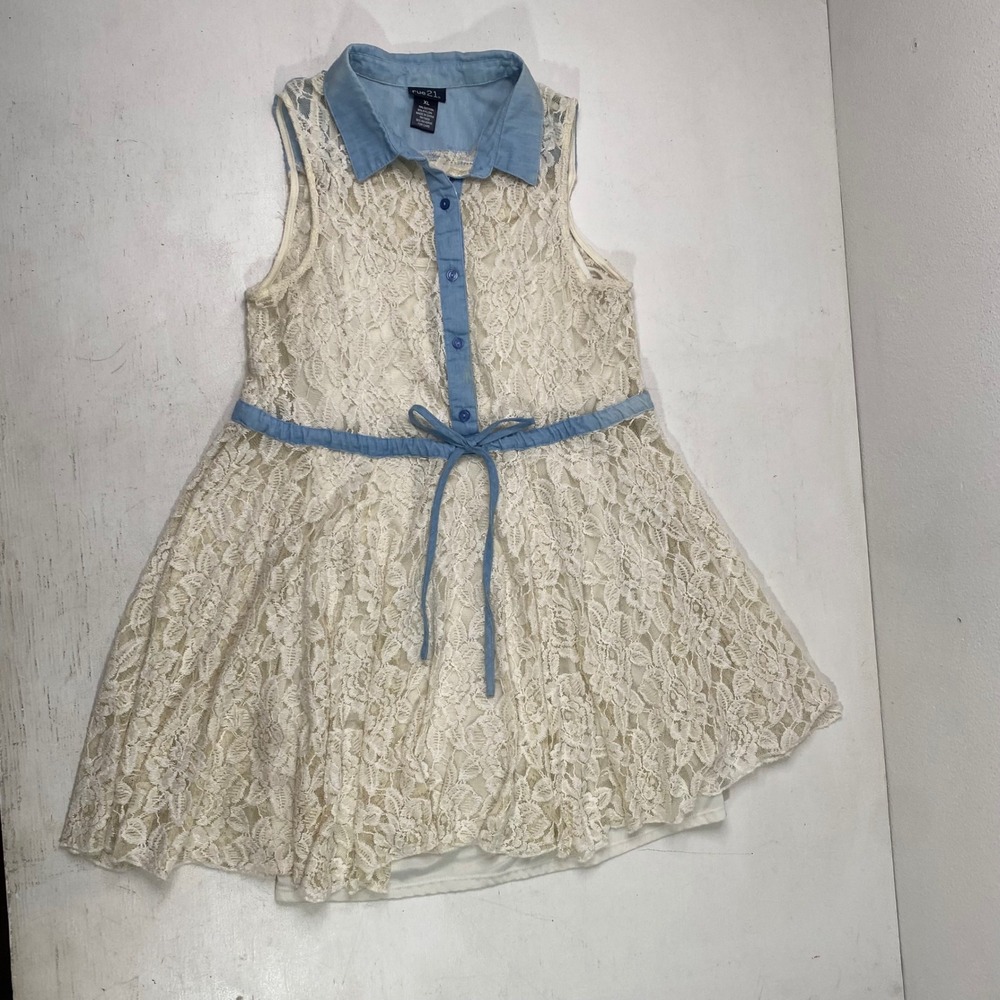 Y2k Sheer Lace Denim Trim Mini Dress Womens XL Rue21 Festival Boho Cowgirl Angel